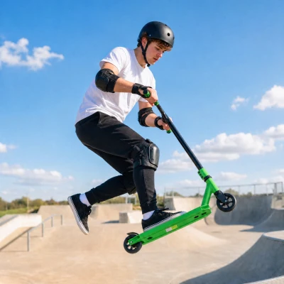 SPORTNOW Scooter Acrobático para Trucos con Plataforma de Aluminio Rodamientos ABEC-7 Ruedas 100 mm Manillar 360° Verde