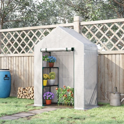 Outsunny Serre Jardin PE Blanc 2 Étagères 143x73x195cm Renforcée