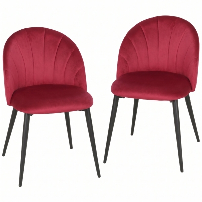 HOMCOM Set 2 Sedie da Pranzo in Velluto Rosso Vino