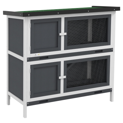 PawHut Double Decker Rabbit Hutch Outdoor Grey 100x47cm