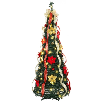 HOMCOM Árbol de Navidad Desplegable 180 cm con 100 Luces LED 11 Modos Mando a Distancia y Decoración Incluida Verde