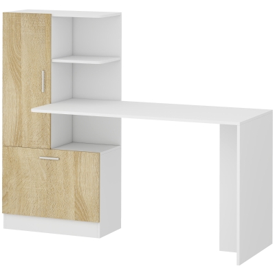 HOMCOM Bureau Informatique 150x55cm Blanc Placard Étagères