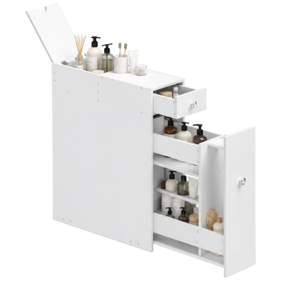 HOMCOM Slim Wooden Bathroom Storage Cabinet with Drawers White