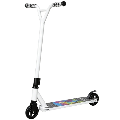 SPORTNOW Scooter Acrobático para Trucos con Plataforma de Aluminio Rodamientos ABEC-7 Ruedas 100 mm Manillar 360° Blanco