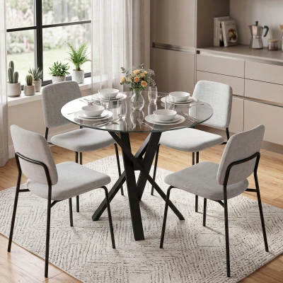 HOMCOM Mesa de Comedor Redonda para 4 Personas Ø80 cm Tablero de Vidrio Templado Patas Cruzadas de Acero Transparente