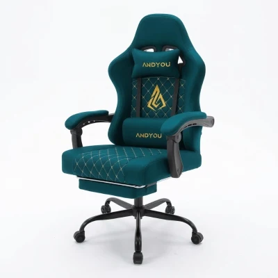 Sedia da gaming con poggiapiedi, blu marino