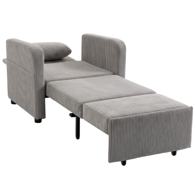 HOMCOM Schlafsessel für 1 Person, 3-in-1, Leinenoptik, verstellbare Rückenlehne, abnehmbares Kissen, für Wohnzimmer, Schlafzimmer, Grau