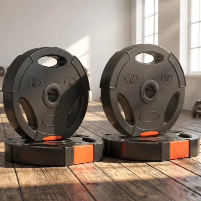 SPORTNOW Disques de Poids, Plaques de Poids 2 x 5 kg et 2 x 10 kg, à Trois Poignées avec Trous de Ø 25 mm, Noir