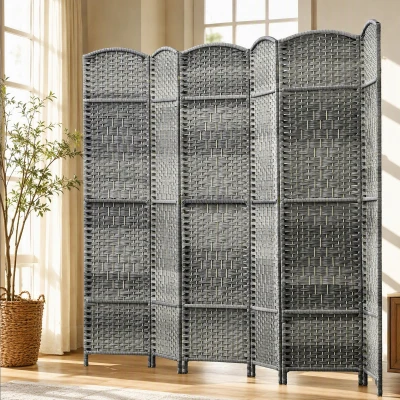HOMCOM Paravent Bois 6 Panneaux Pliable Gris 270x180cm