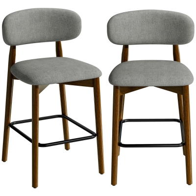 HOMCOM Bar Stools Set Curved Back Padded Seat Kitchen Grey