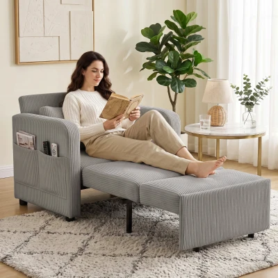 HOMCOM Schlafsessel für 1 Person, 3-in-1, Leinenoptik, verstellbare Rückenlehne, abnehmbares Kissen, für Wohnzimmer, Schlafzimmer, Grau