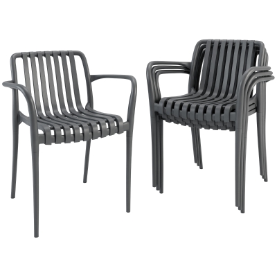 Outsunny Gartenstühle 4er Set Stapelbare Terrassenstühle mit Lamelldesign Armlehnen, Ergonomisch Dunkelgrau