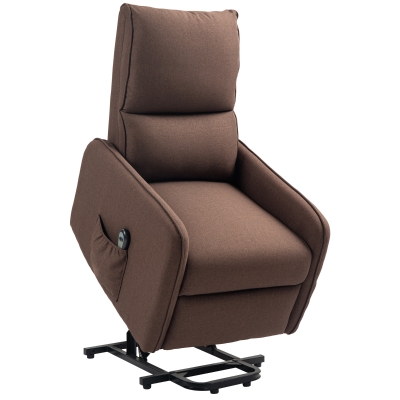 HOMCOM Elektrischer Relax-Sessel mit Aufstehhilfe Leinenoptik Fernbedienung Taschenfeder Fußstütze Braun