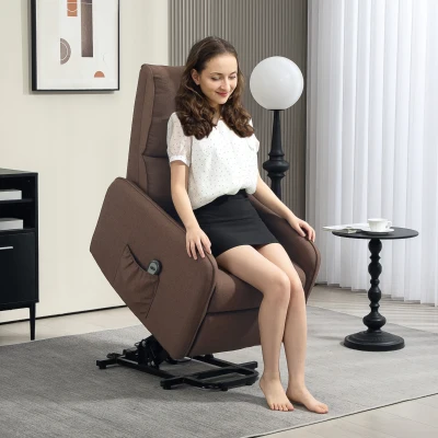 HOMCOM Elektrischer Relax-Sessel mit Aufstehhilfe Leinenoptik Fernbedienung Taschenfeder Fußstütze Braun