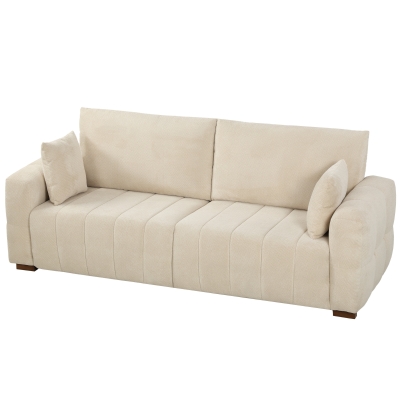 HOMCOM 3-Sitzer Sofa mit bodentiefen Armlehnen gepolsterte Wohnzimmercouch Holzbeine Cremeweiß