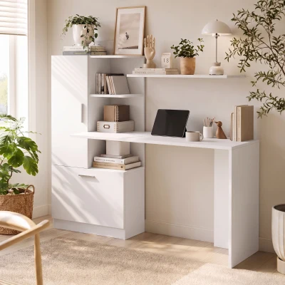 HOMCOM Scrivania per Computer con Libreria, Bianco