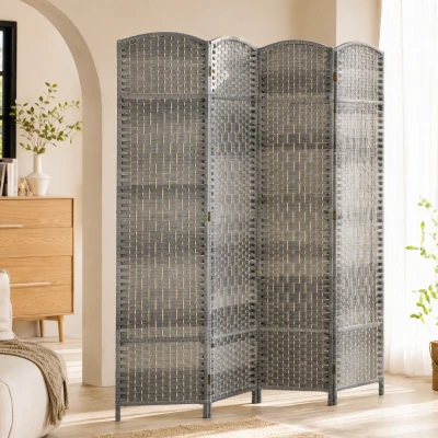 HOMCOM Paravent Bois 4 Panneaux Pliable 180x180cm Gris Mélangé