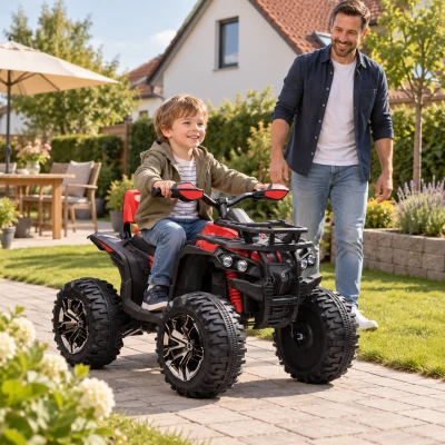 HOMCOM Elektro-Kinderquad, 3-8 km/h, 45 Min. Betriebszeit, LED-Scheinwerfer, Musikplayer mit USB, für Kinder 3 bis 5 Jahre