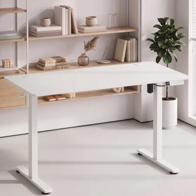 HOMCOM Bureau Électrique LCD 120x60 cm Réglable Blanc