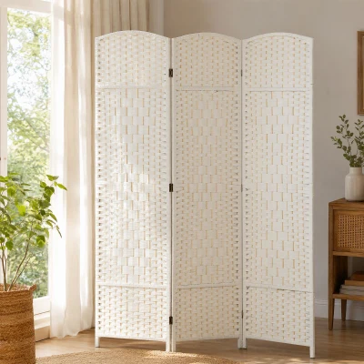 HOMCOM Separador de Ambientes de 3 Paneles Biombo Plegable 135x180 cm Pantalla de Privacidad de Polipropileno Blanco