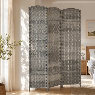 HOMCOM Biombo Dobrável de 3 Painéis Divisor de Ambientes 135x180 cm Ecrã de Privacidade de Polipropileno  Cinza Misto