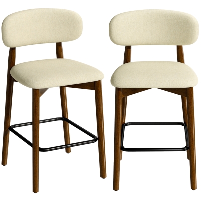 HOMCOM Bar Stools Curved Back Padded Seat Set of 2 Beige