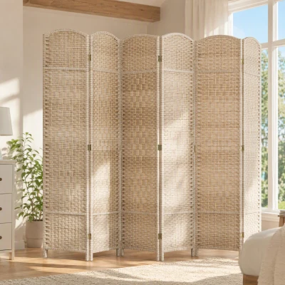 HOMCOM Paravent Bois 6 Panneaux Pliable 270x180cm Chêne Salon