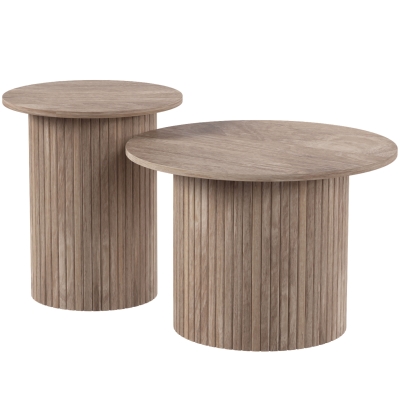 HOMCOM Tables Basses Rondes Bois Moderne Effet Café Vieilli