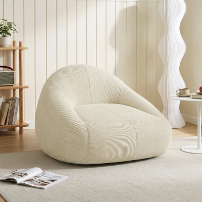 HOMCOM Pouf Velours Côtelé Rembourré 114x121x60cm Crème