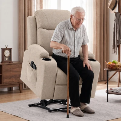 HOMCOM Riser Recliner Chair Electric Lift Massage Linen Beige