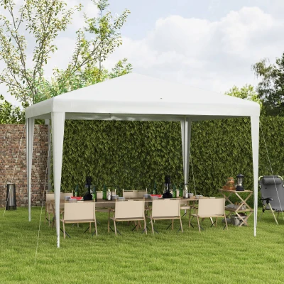 Outsunny Tenda de Jardim Desmontável Tenda para Exteriores com 4 Orifícios de Drenagem e Tubo de Aço 293x293x252 cm Branco
