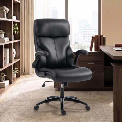 HOMCOM Heavy Duty Office Chair PU Leather Wide Seat Black