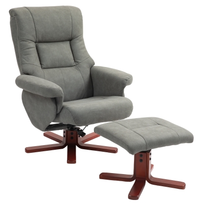 HOMCOM Relax-Sessel mit Liegefunktion und Fußhocker, Bezug aus technischem Stoff, Holzrahmen, Schaukel-Funktion, Grau