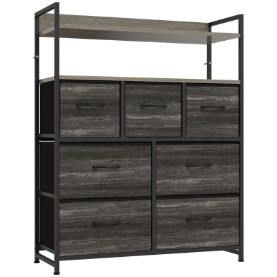 HOMCOM Commode 7 Tiroirs Tissu Gris avec Étagères Ouvertes