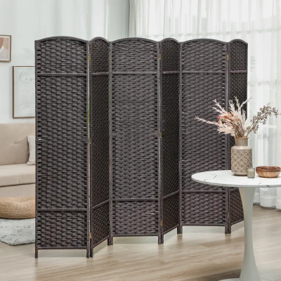 HOMCOM Biombo Separador de Ambientes de 6 Paneles Biombo Plegable 240x170 cm para Salón Dormitorio Oficina Marrón
