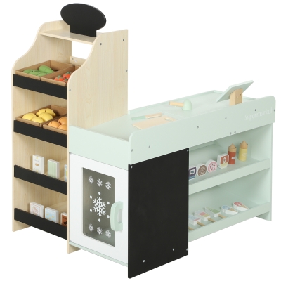 AIYAPLAY Marchande Bois Enfant 44 Accessoires Tableau Noir 3-6 Ans
