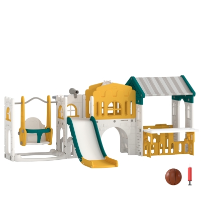 AIYAPLAY Aire de Jeux 11 en 1 Toboggan Balançoire Jaune Enfant 1-4 Ans