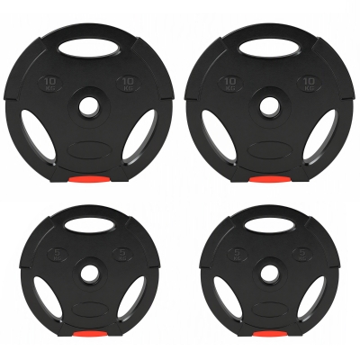SPORTNOW Disques de Poids, Plaques de Poids 2 x 5 kg et 2 x 10 kg, à Trois Poignées avec Trous de Ø 25 mm, Noir