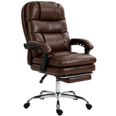 HOMCOM Chaise Bureau Ergonomique PU Repose-Pieds Dossier Haut Marron