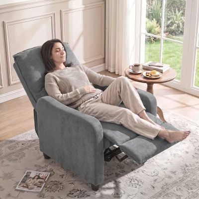 HOMCOM Manuell verstellbarer Relaxsessel bis 155° Leinenoptik Fußstütze Taschenfedern Dicke Polsterung Grau