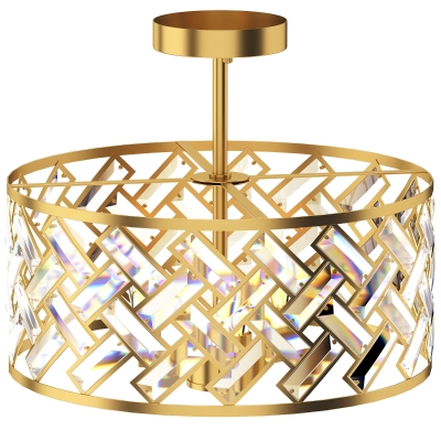 HOMCOM Plafonnier Rond Cristal Moderne Doré Ø39x34cm 3 E14