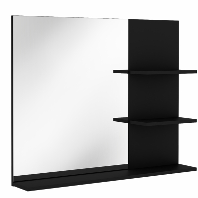 kleankin Miroir Mural Noir 60x48cm 3 Étagères Moderne Salle de Bain