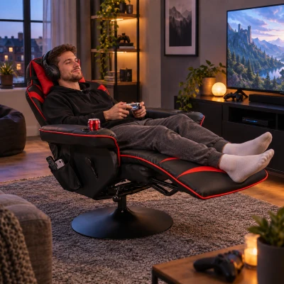 HOMCOM Gaming-stoel met massagefunctie, inclusief voetensteun, ligfunctie, rood + zwart.