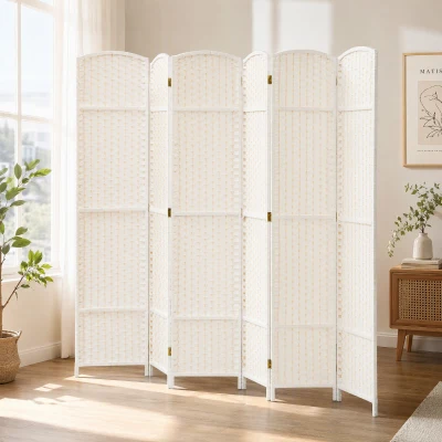 HOMCOM 6-teiliger Raumtrenner, Faltbarer Sichtschutz, Sichtschutzwand für Wohnzimmer, Schlafzimmer, Homeoffice, Weiß
