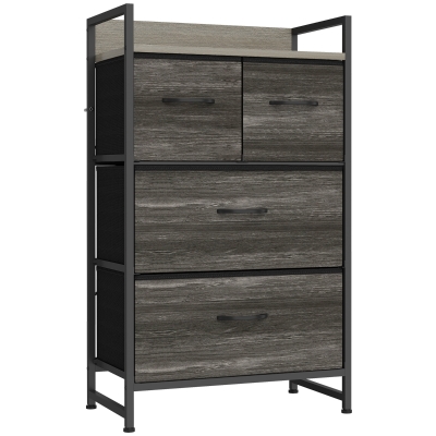 HOMCOM Cajonera de Tela con 4 Cajones Plegables y Marco de Acero Estilo Industrial para Salón 50x29x85 cm Gris