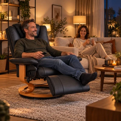 HOMCOM Relaxstoel met Ligfunctie, Draaibaar, tot 150 kg, Kunstlederbekleding, Stalen Frame, Zwart