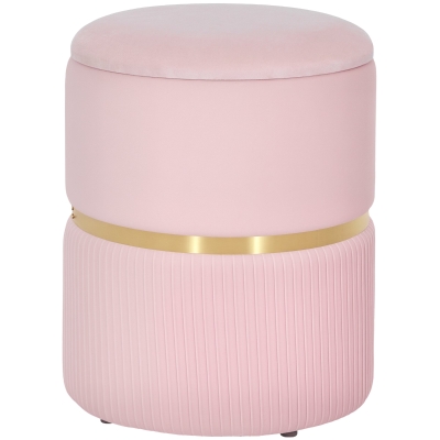 HOMCOM Velvet-Feel Storage Ottoman - Pink
