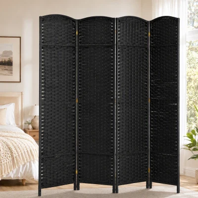HOMCOM Biombo Separador de Ambientes de 4 Paneles Biombo Plegable 160x170 cm para Salón Dormitorio Oficina Negro