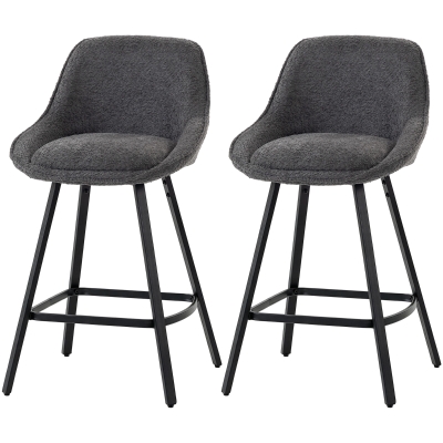 HOMCOM Bar Stools Set 2 Swivel Linen 64cm Counter Height Dark Grey