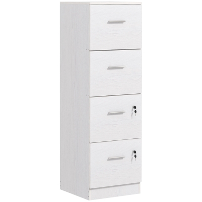HOMCOM Schubladenschrank für Schreibtisch mit 4 Schubladen, abschließbar, verstellbare Leisten für A4- und Letter-Formate, 40x42x130,8 cm, Weiß
